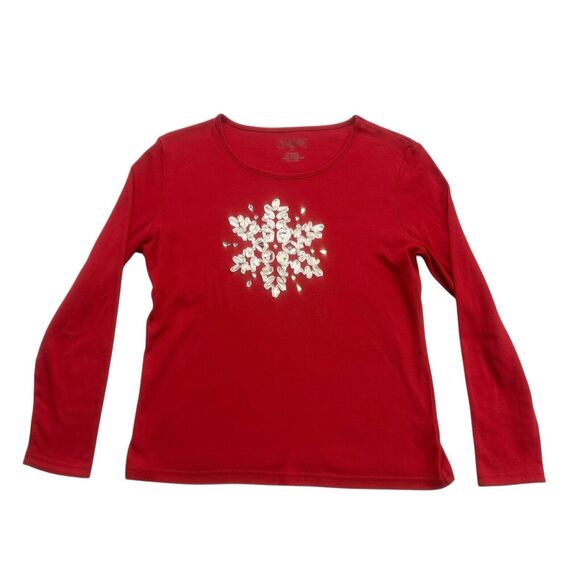 Crystal Kobe Christmas Shirt Womens Small S Red White Snowflake Long Sleeve - Picture 1 of 12